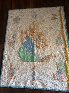 Children's Quilted Bunny Blanket in Blue and Cream